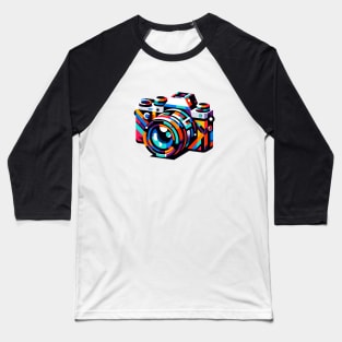 Geometric Spectrum Camera: Colorful Abstract Art Baseball T-Shirt